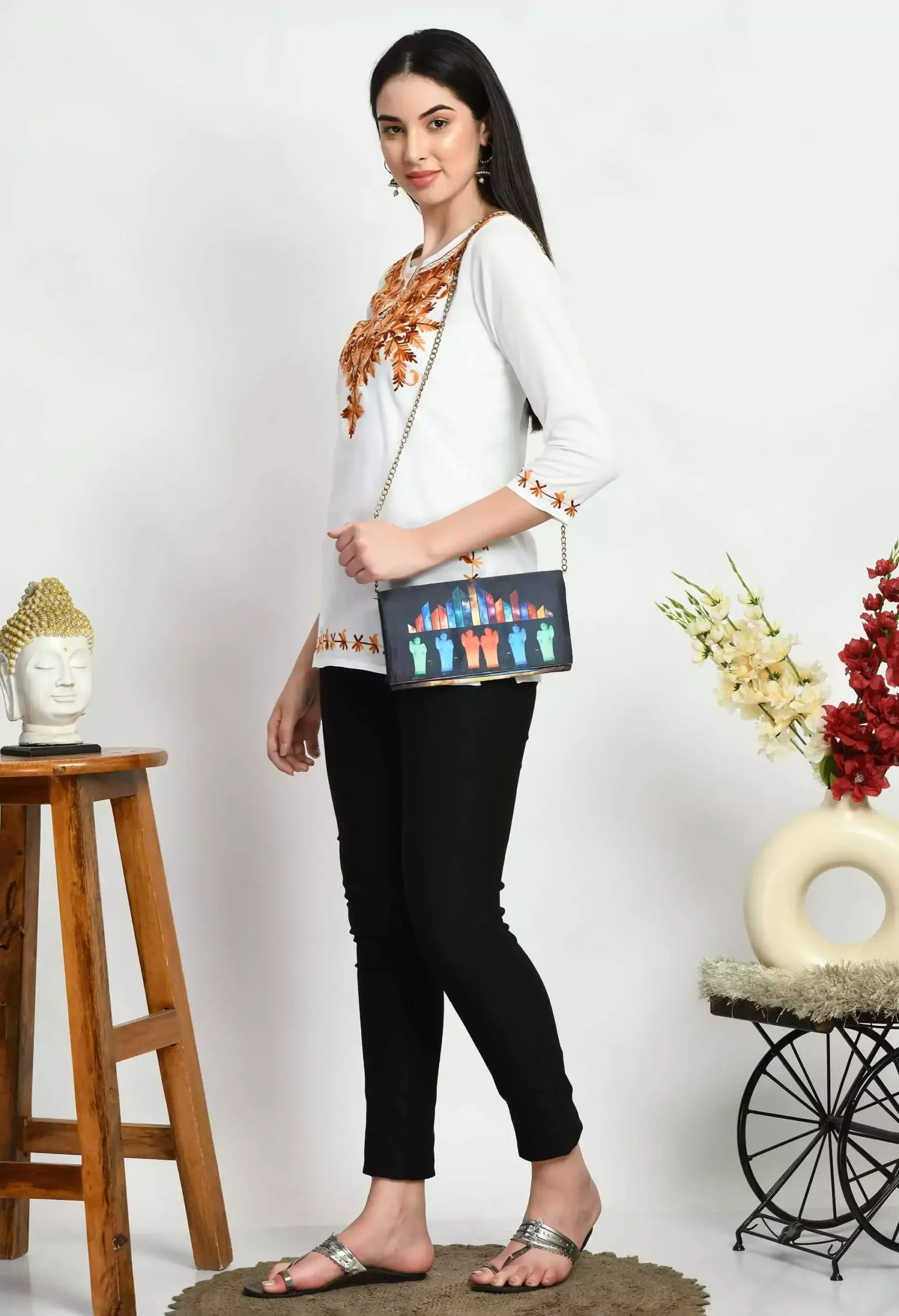 White Kashmiri Embroidered Short Kurti - Image 4