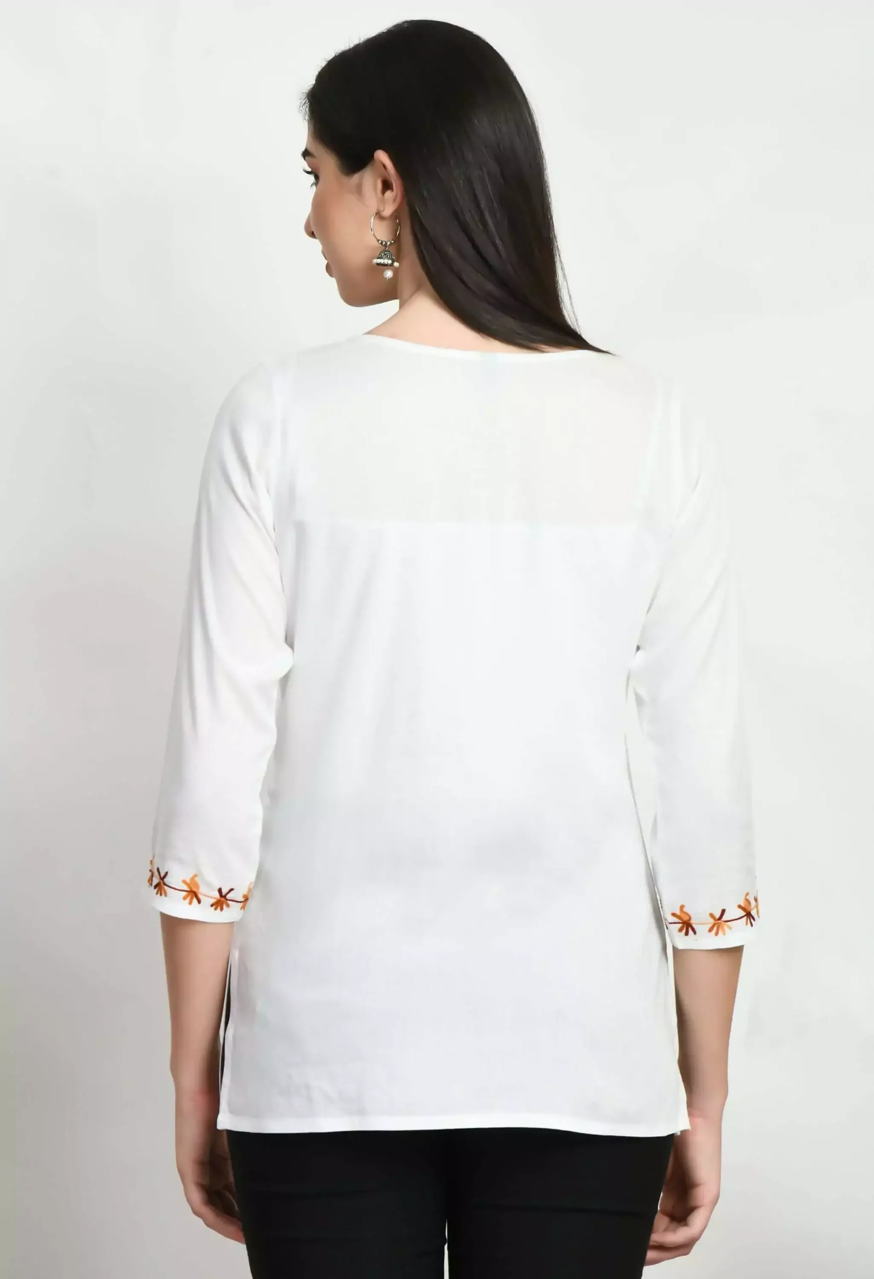 White Kashmiri Embroidered Short Kurti - Image 5