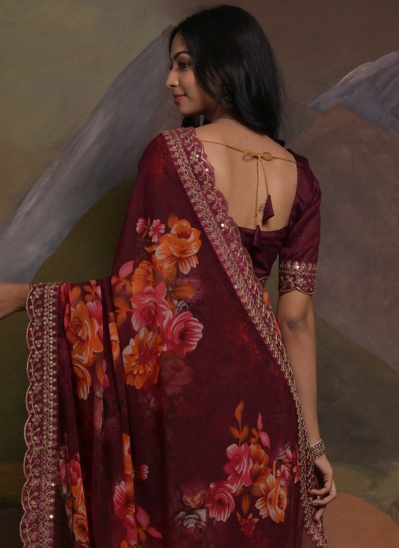 Shimmering Digital Print Gota With Sequins Saree Party Wear - Image 2