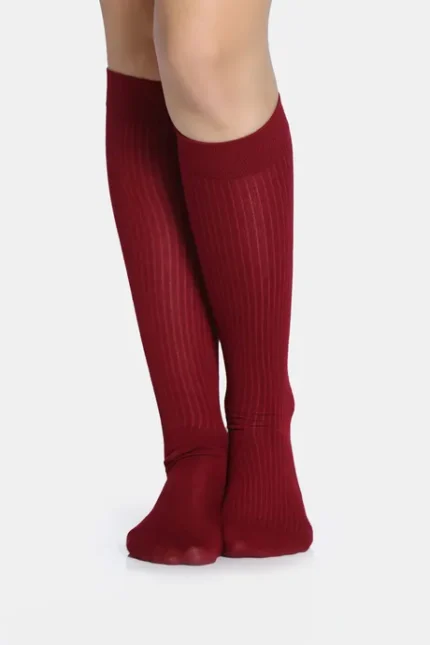 Red Full Length Polyester Elastane Socks