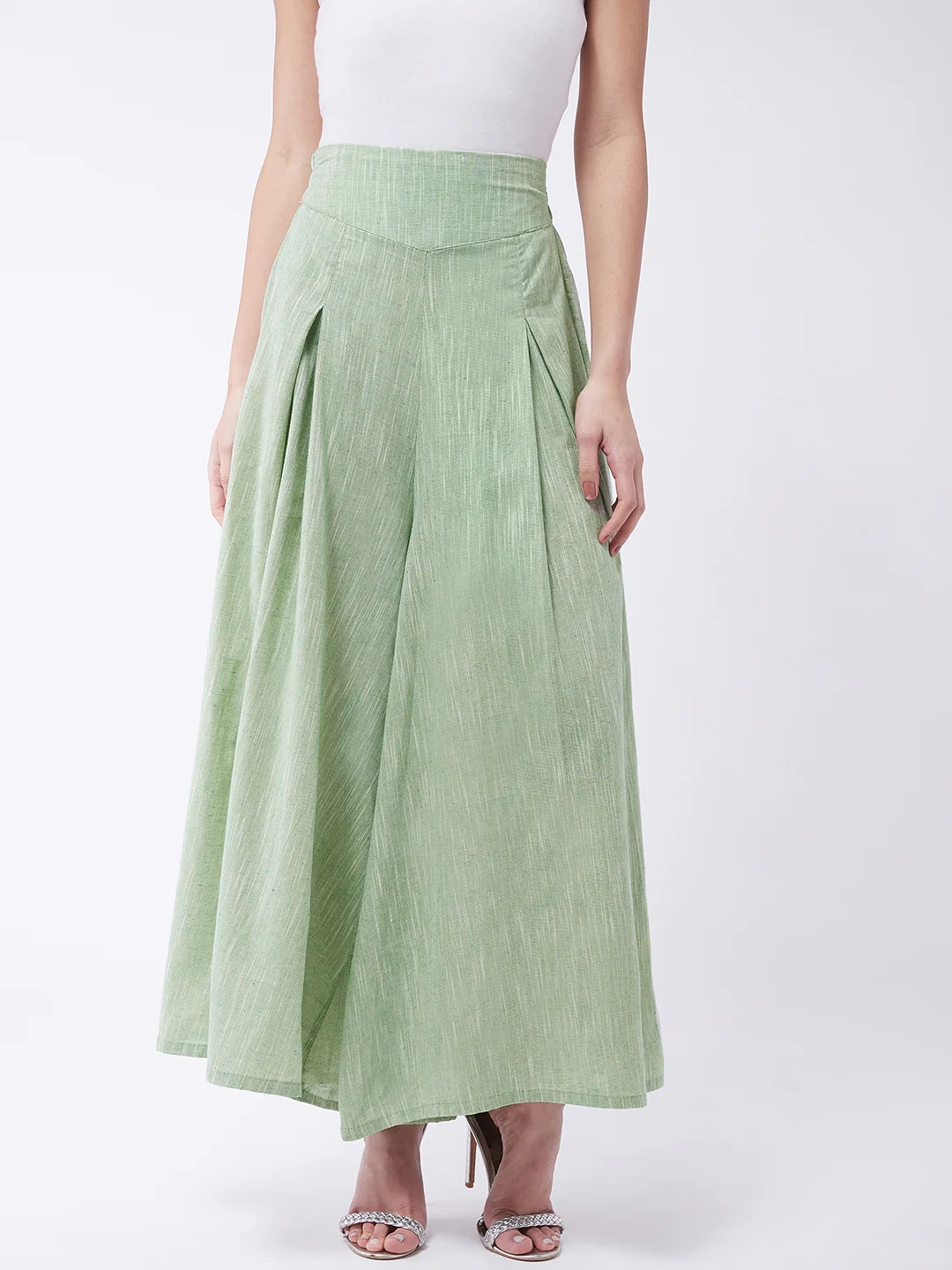 Green Smart Casual Handloom Palazzo - Image 2