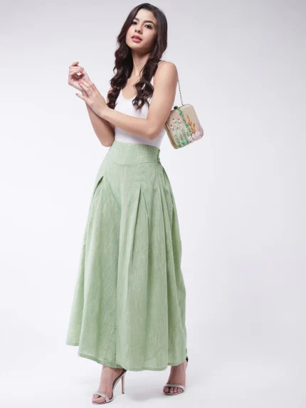 Green Smart Casual Handloom Palazzo