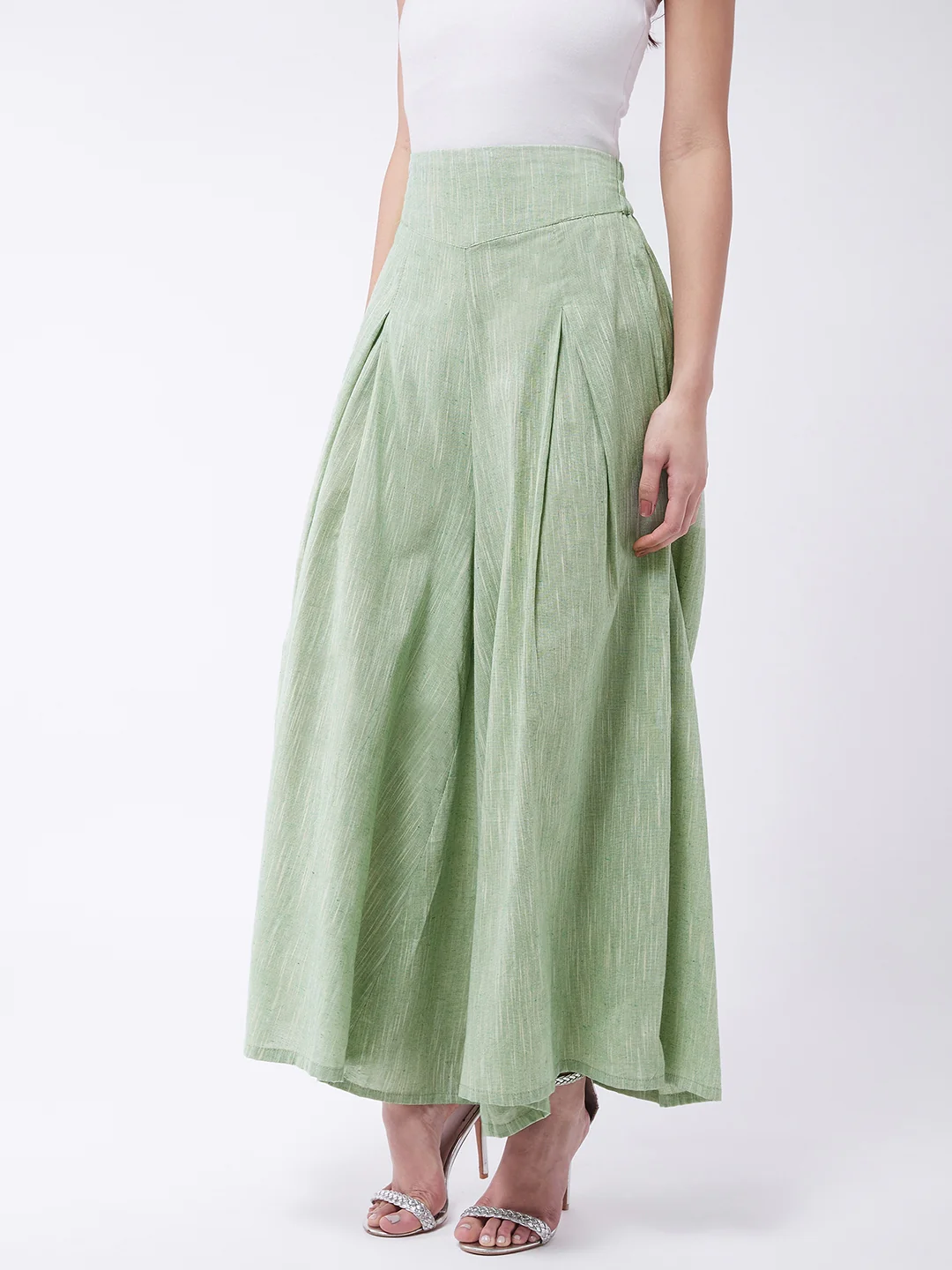 Green Smart Casual Handloom Palazzo - Image 4