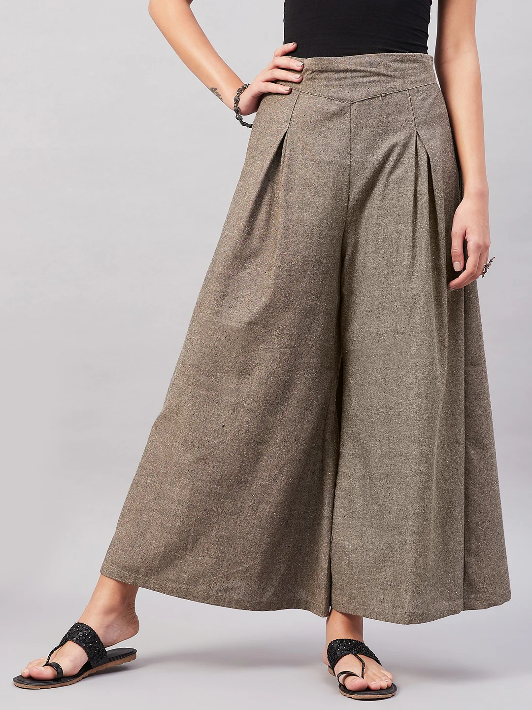 Smart Casual Brown Handloom Palazzo - Image 2