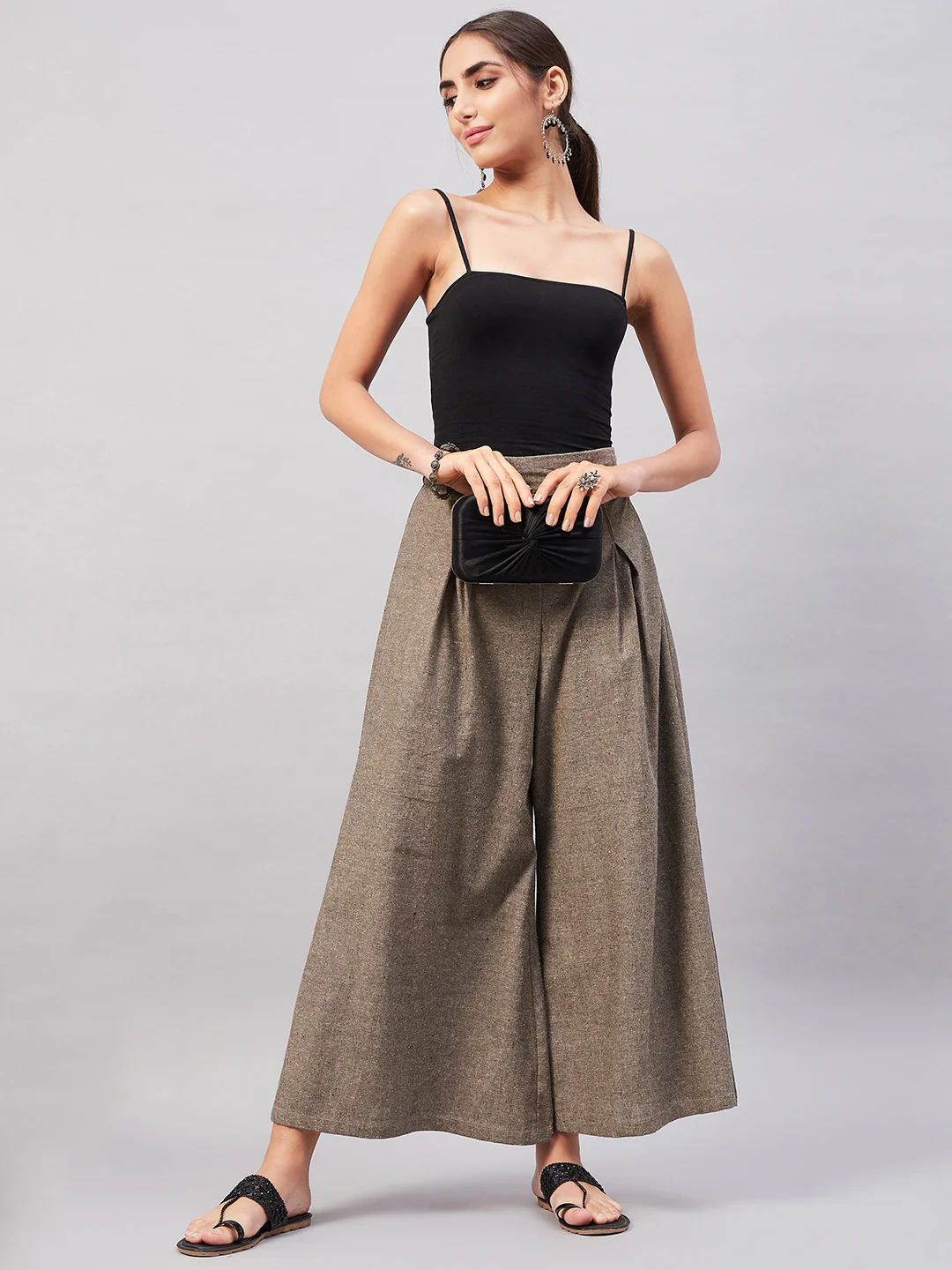 Smart Casual Brown Handloom Palazzo