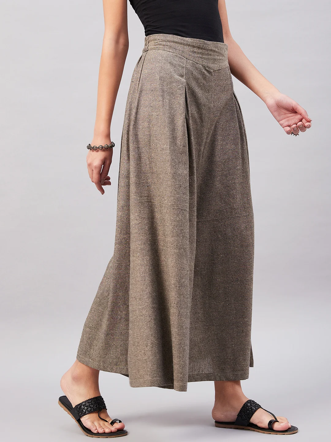 Smart Casual Brown Handloom Palazzo - Image 5