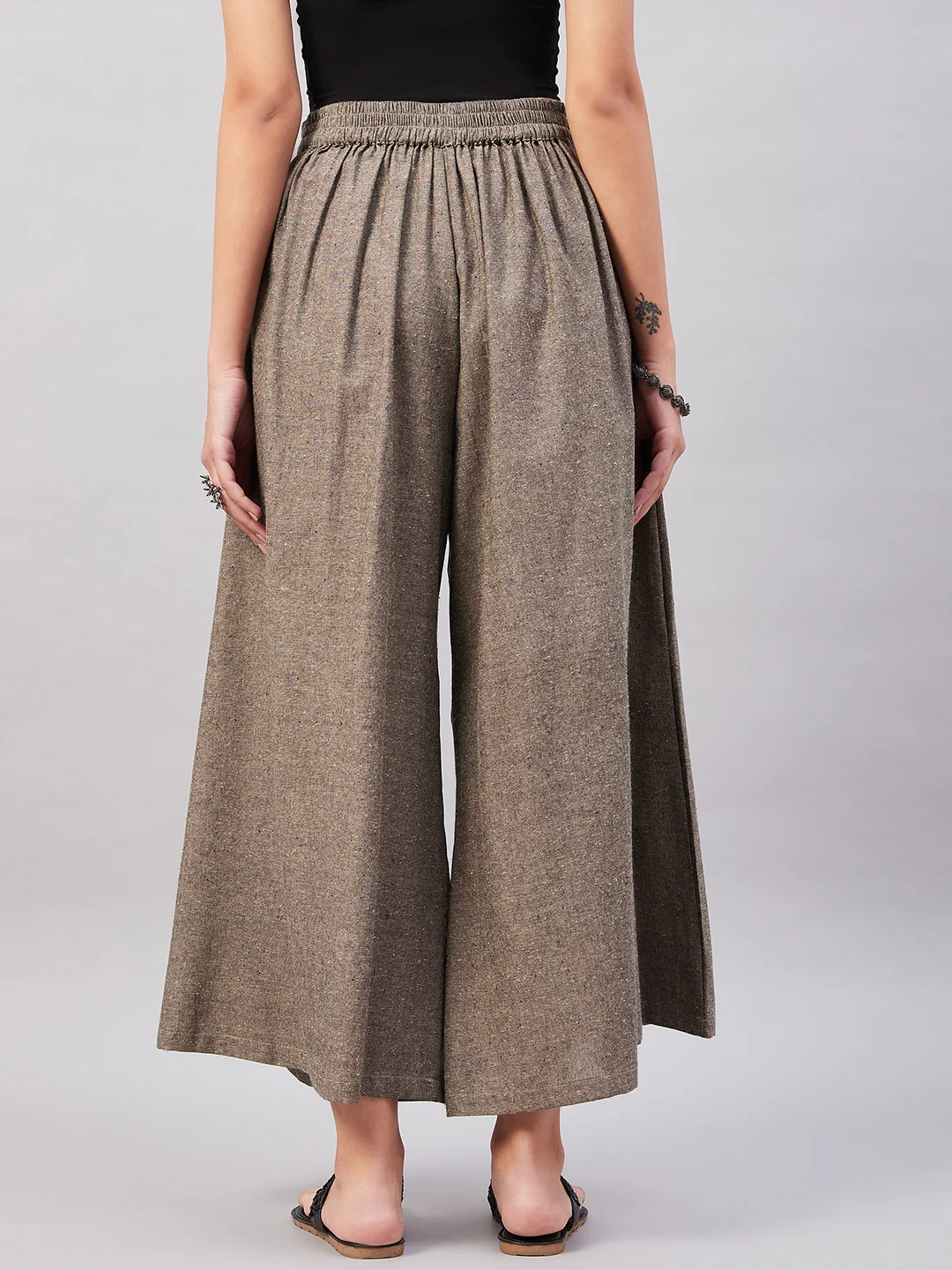 Smart Casual Brown Handloom Palazzo - Image 6