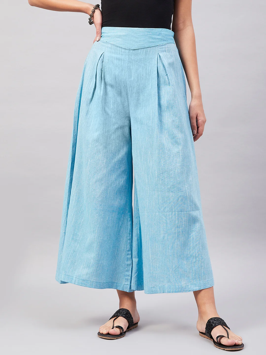 Casual Smart Skyblue Handloom Palazzo - Image 2