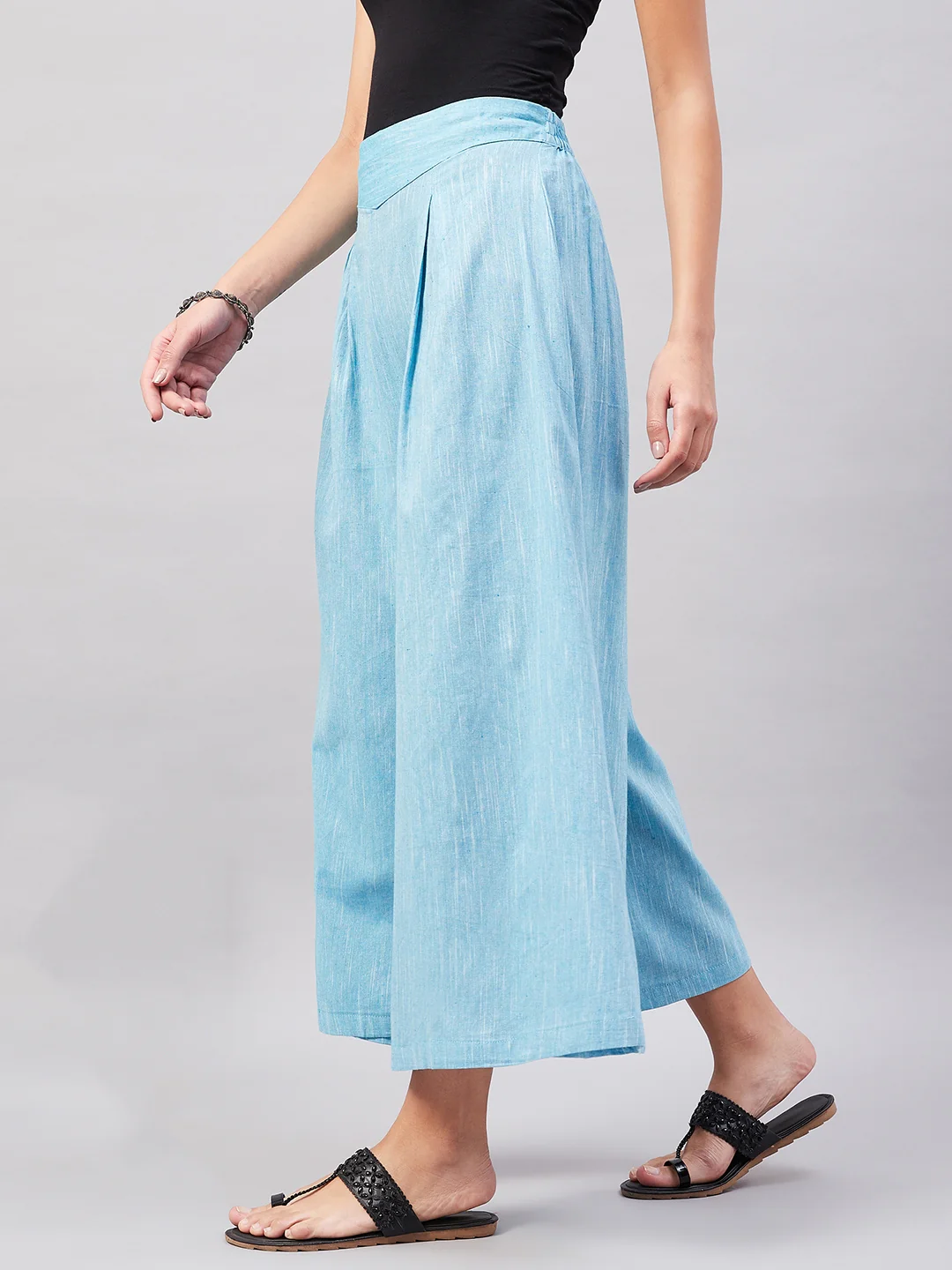 Casual Smart Skyblue Handloom Palazzo - Image 4