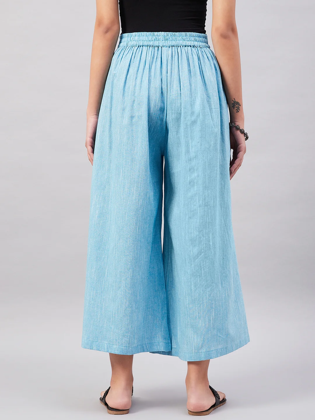 Casual Smart Skyblue Handloom Palazzo - Image 6