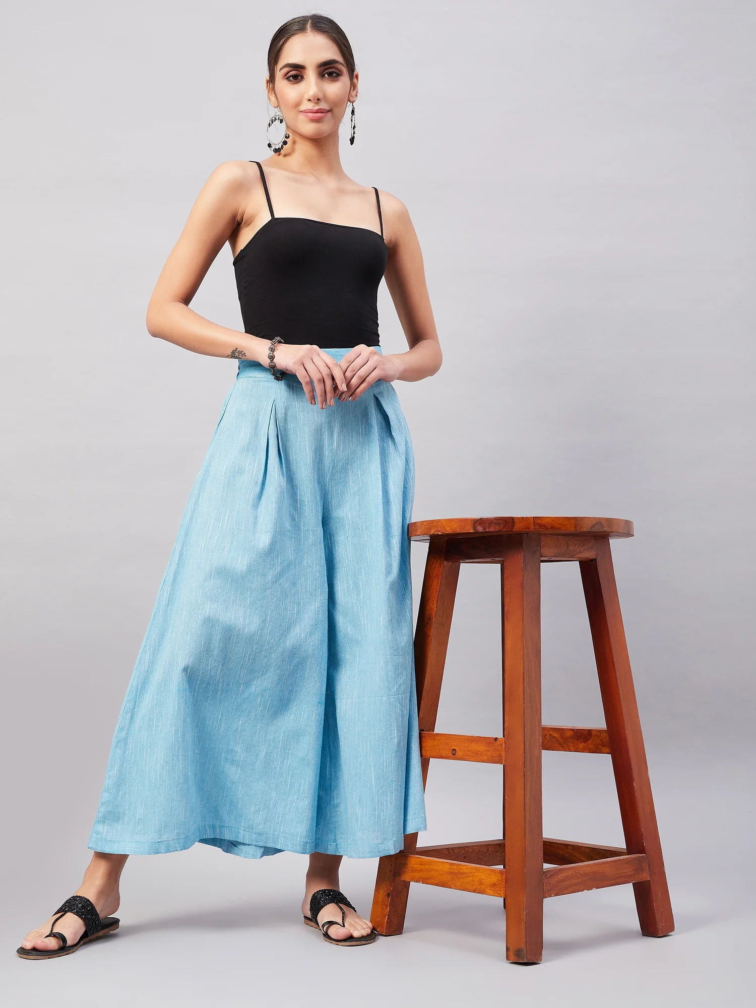 Casual Smart Skyblue Handloom Palazzo - Image 8