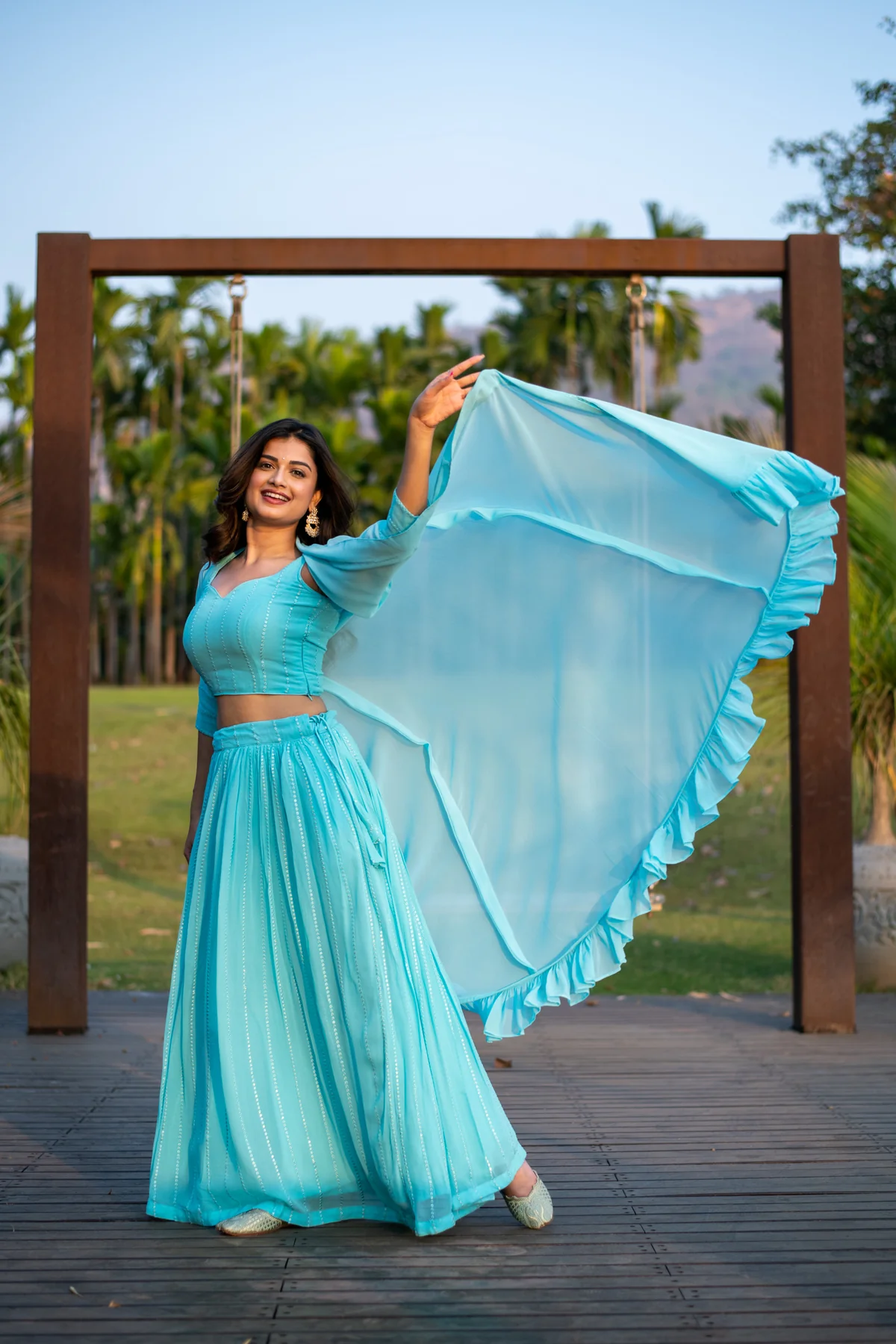 Sky Blue Lehenga with Jacket - Image 3