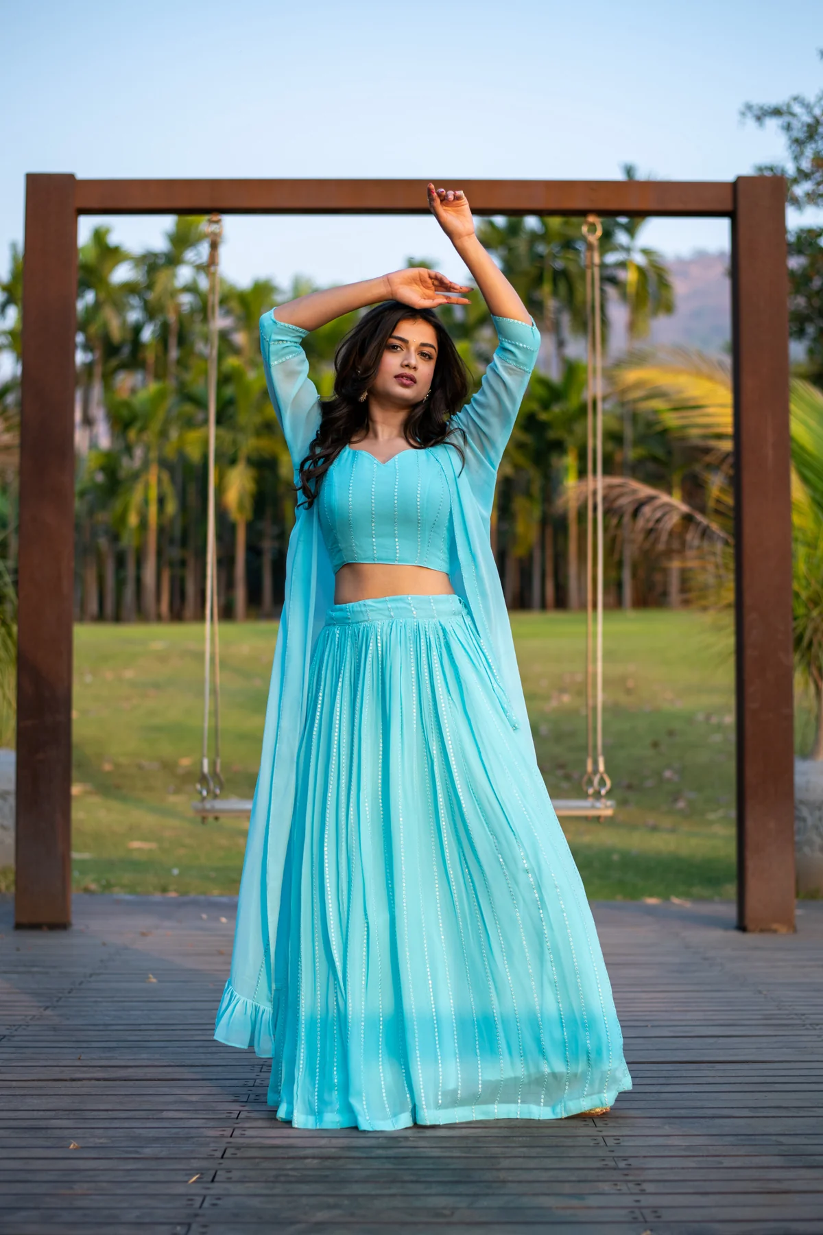 Sky Blue Lehenga with Jacket - Image 4