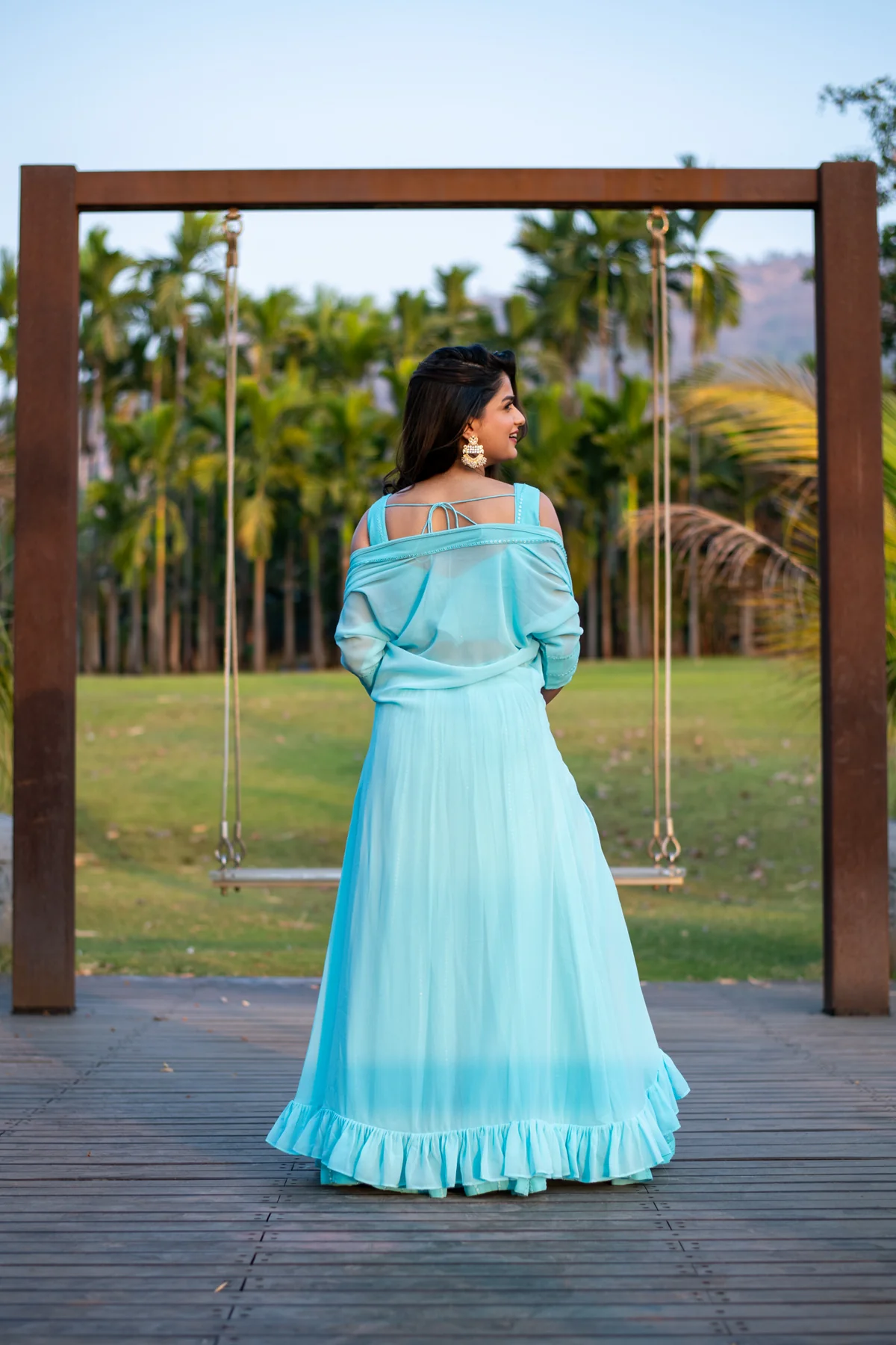 Sky Blue Lehenga with Jacket - Image 9