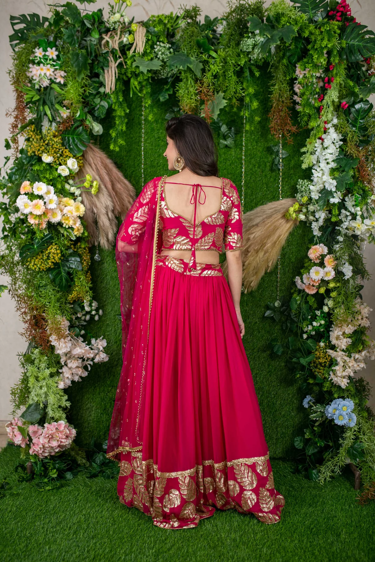 Rani Pink Leaf Daman Lehenga - Image 7