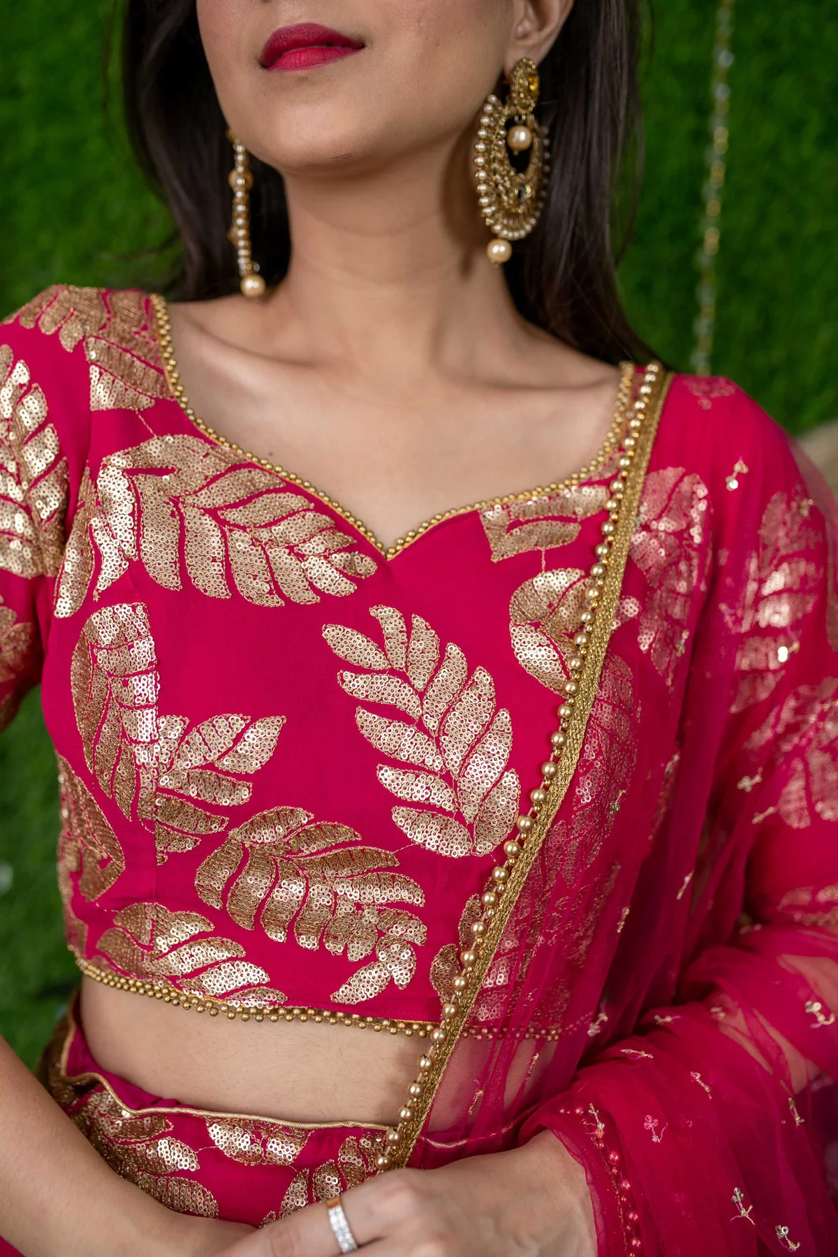 Rani Pink Leaf Daman Lehenga - Image 8