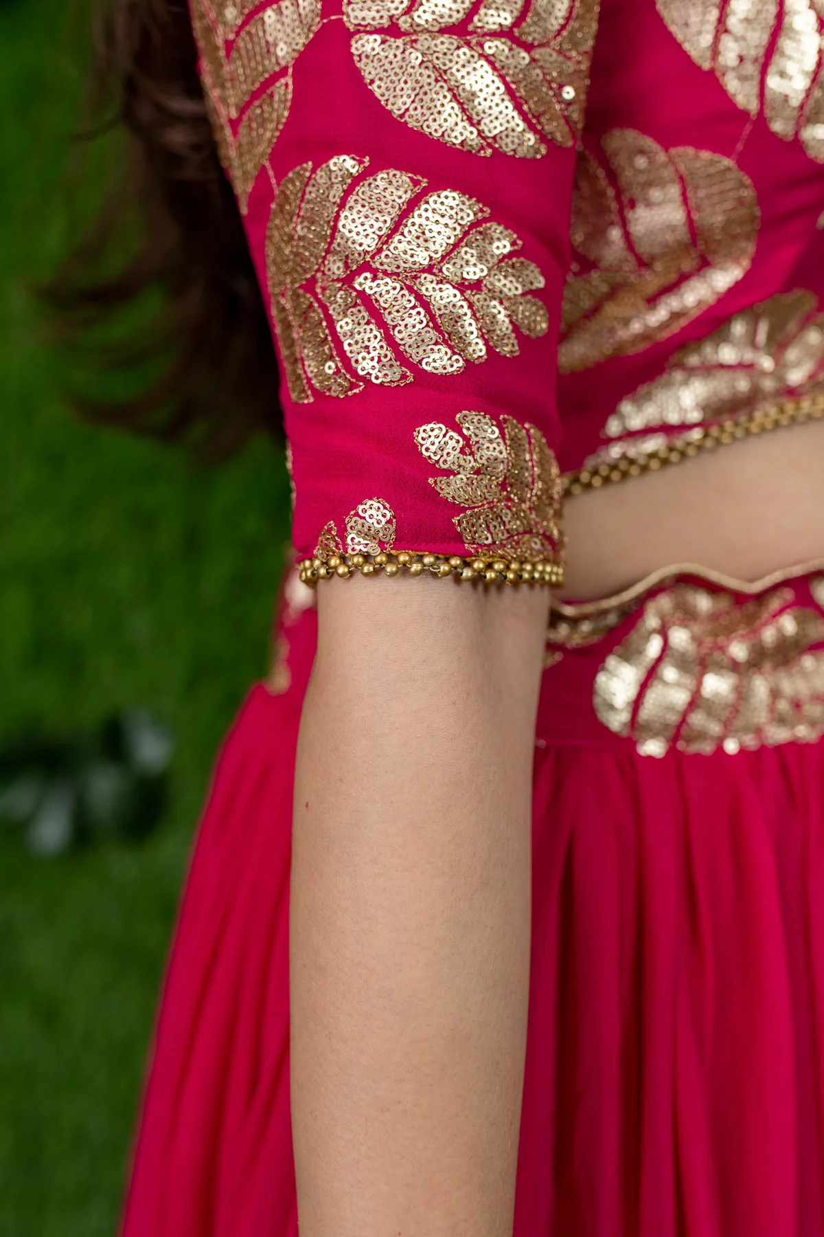 Rani Pink Leaf Daman Lehenga - Image 9