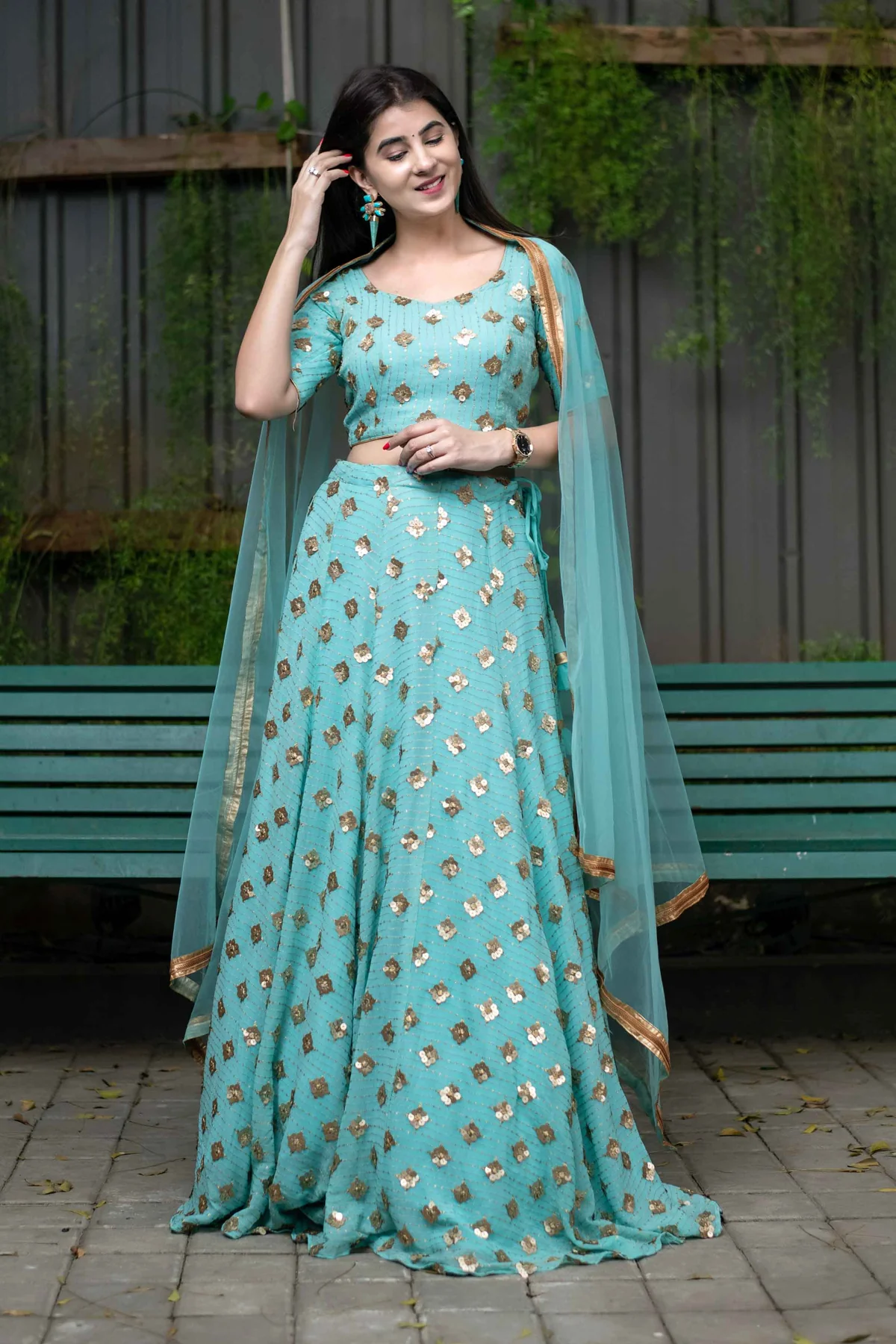 Sequin Ice Blue And Zari Work Lehenga Set - Image 2