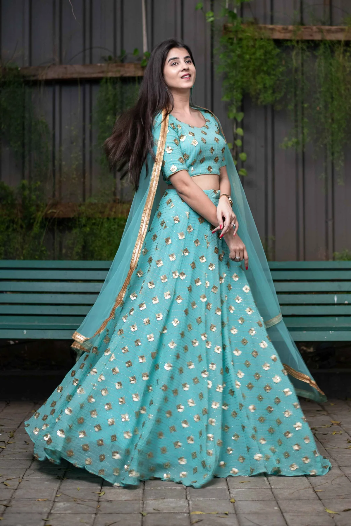 Sequin Ice Blue And Zari Work Lehenga Set - Image 3