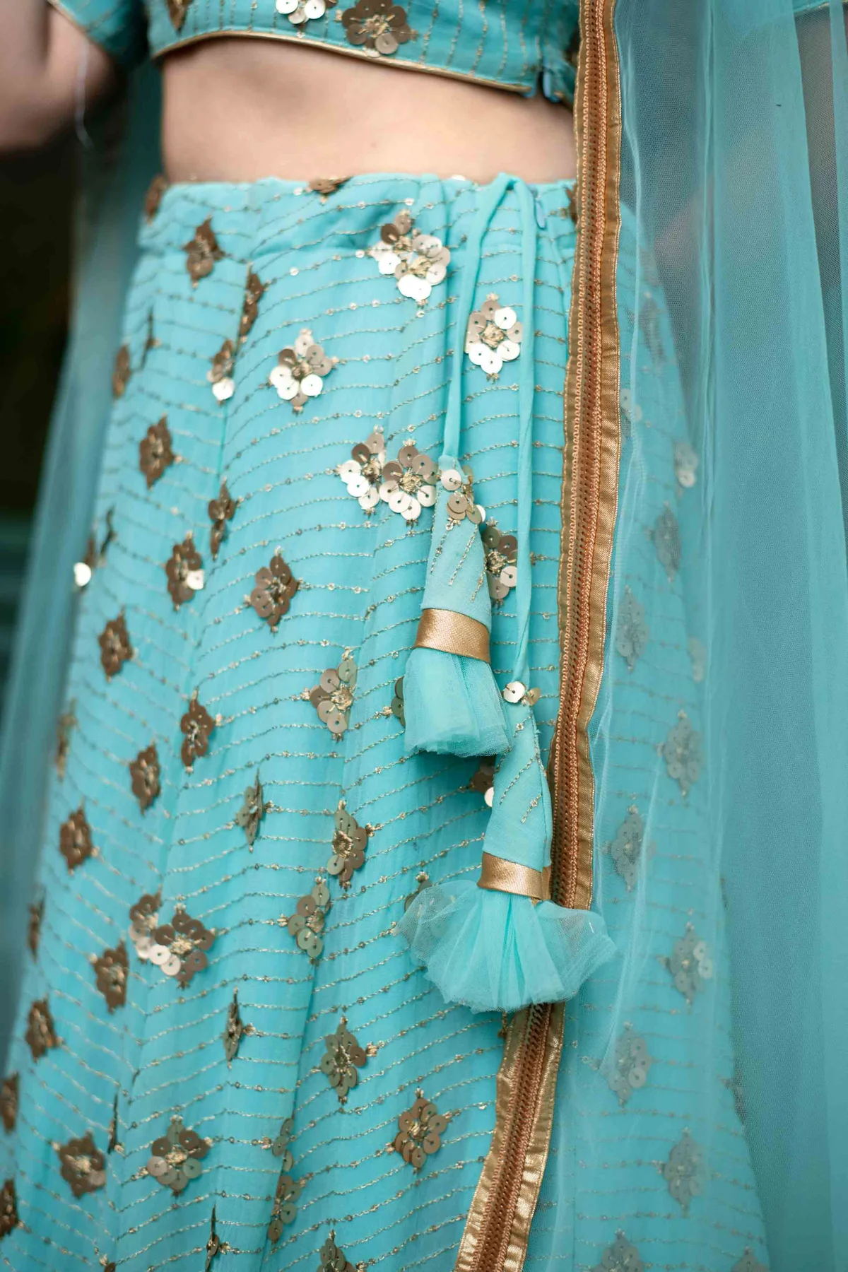 Sequin Ice Blue And Zari Work Lehenga Set - Image 5