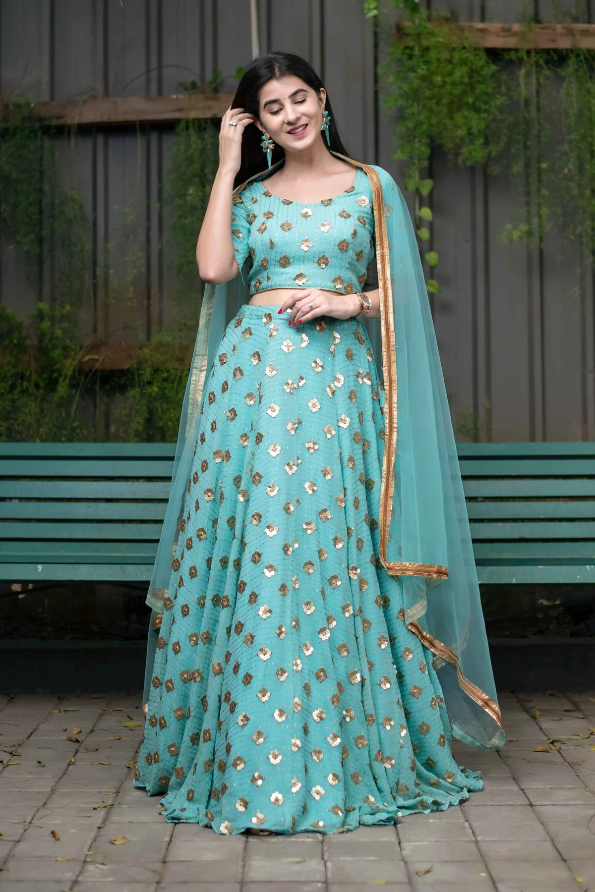 Sequin Ice Blue And Zari Work Lehenga Set - Image 6