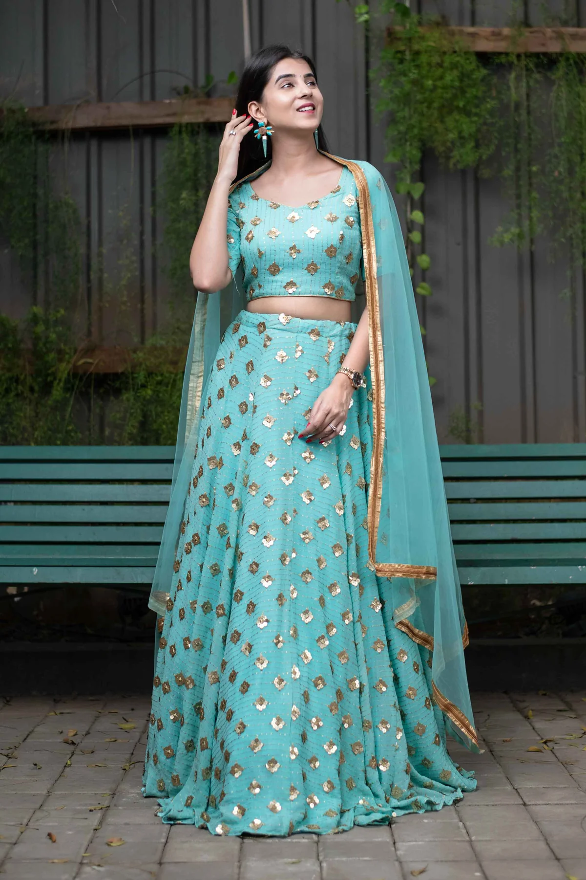 Sequin Ice Blue And Zari Work Lehenga Set - Image 7