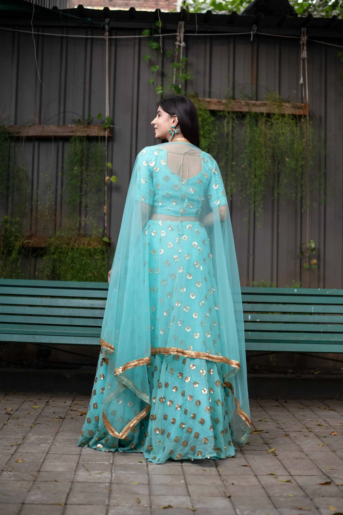 Sequin Ice Blue And Zari Work Lehenga Set - Image 8