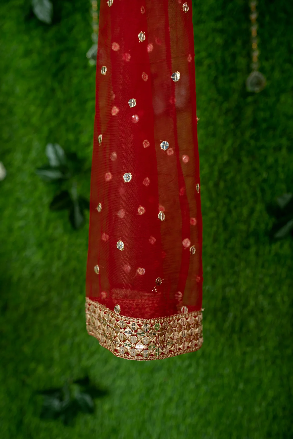 Red And Gold Lehenga Cape Sleeves - Image 6
