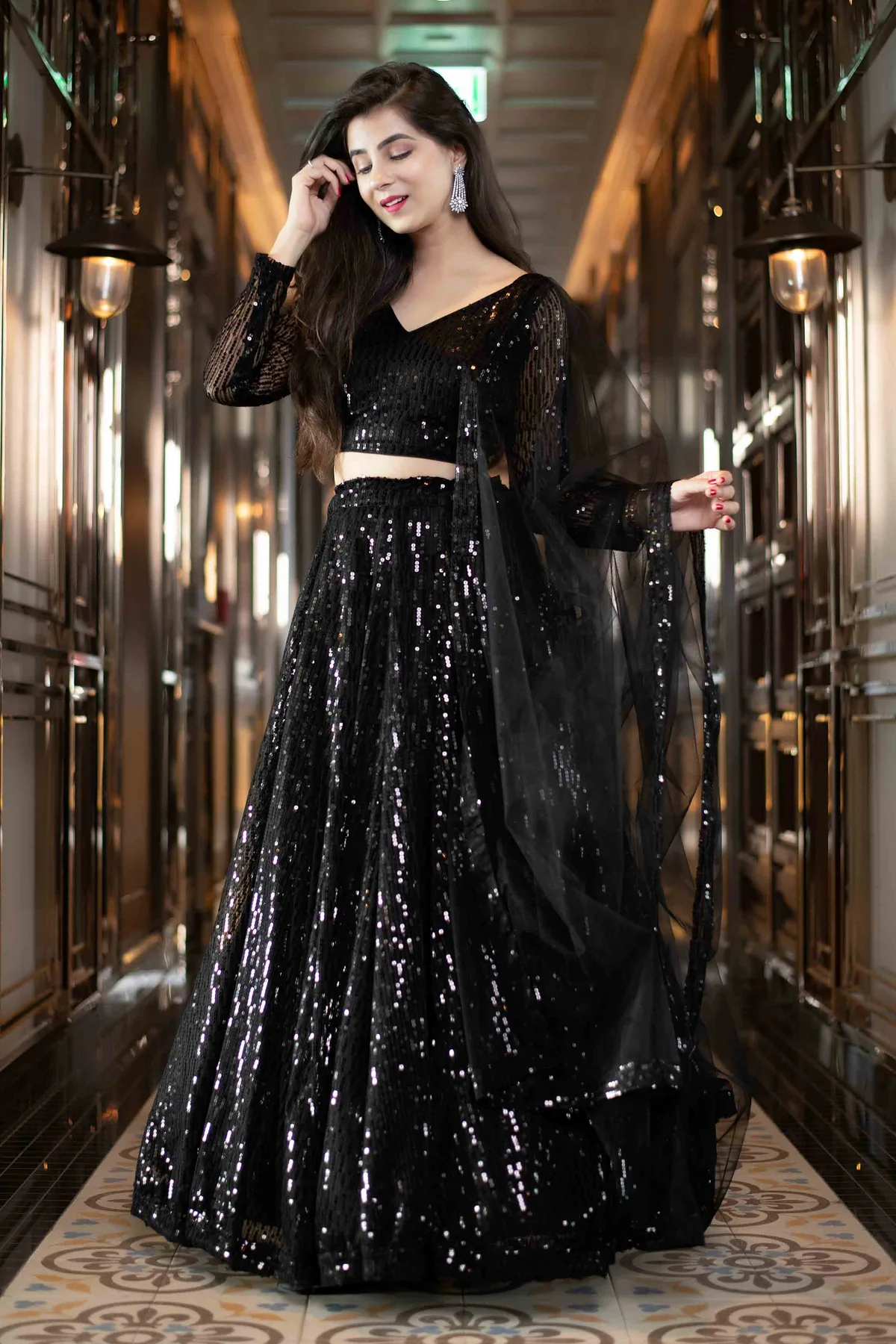 Sequin Work Black Lehenga Choli Set - Image 3