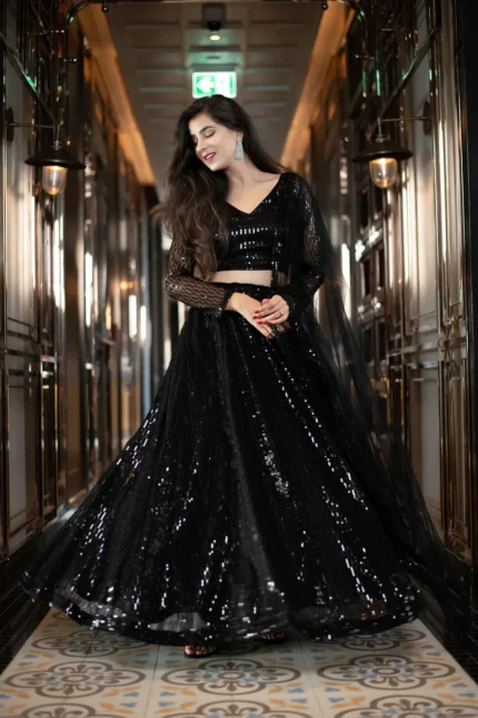 Sequin Work Black Lehenga Choli Set