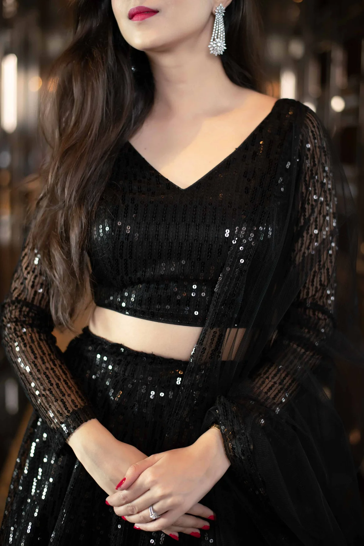 Sequin Work Black Lehenga Choli Set - Image 6