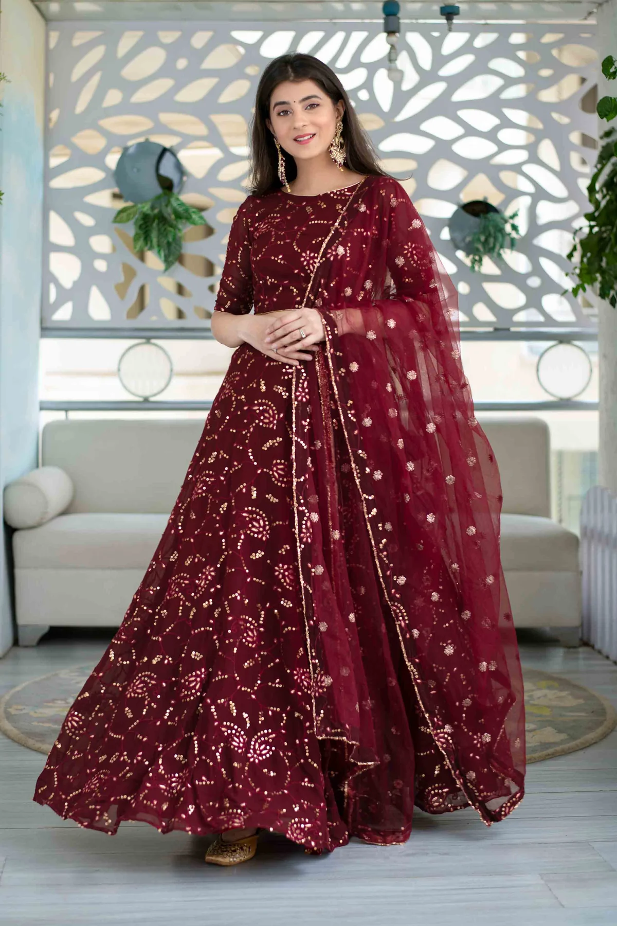 Maroon Georgette Lehenga - Image 3