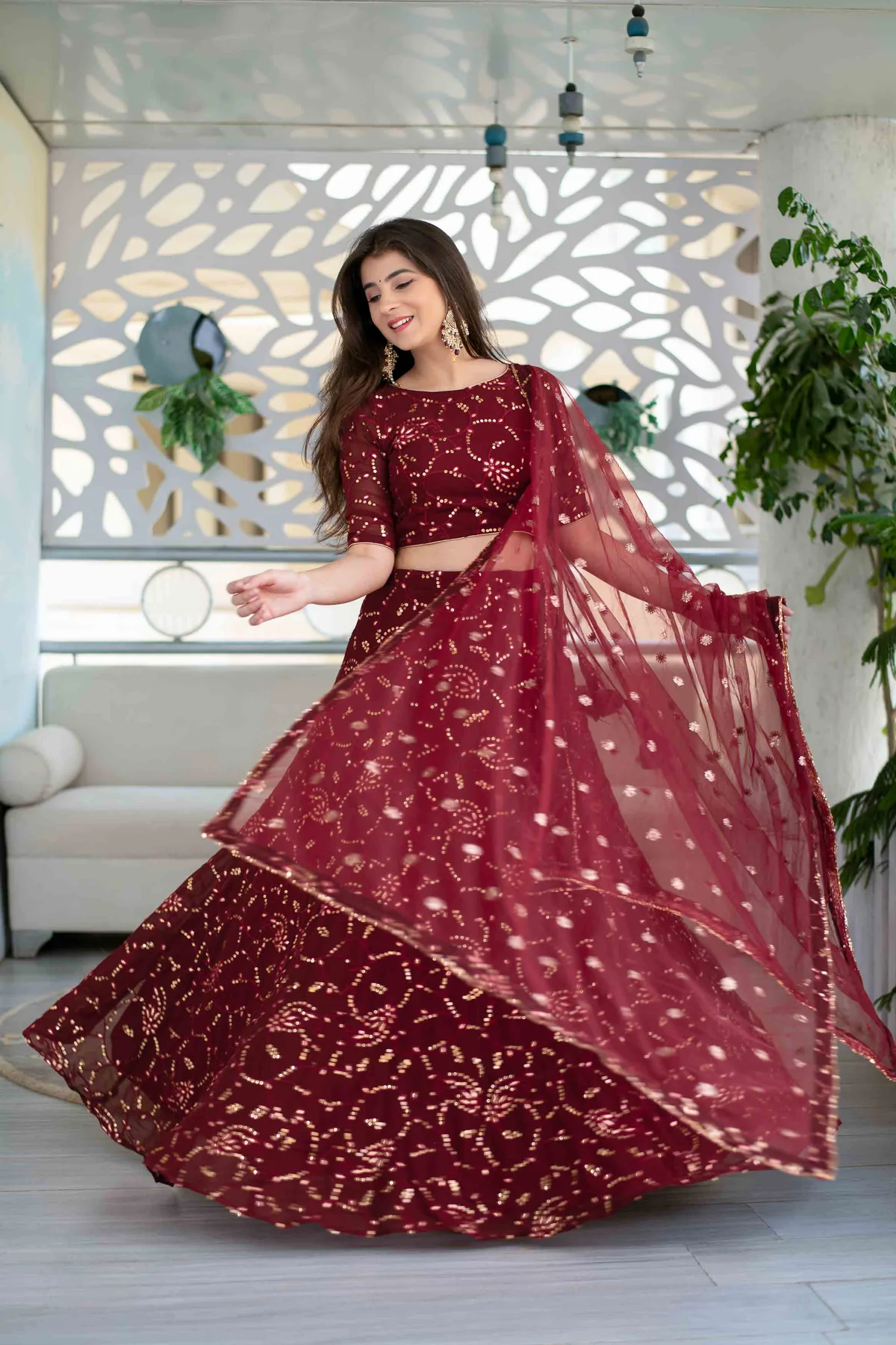 Maroon Georgette Lehenga