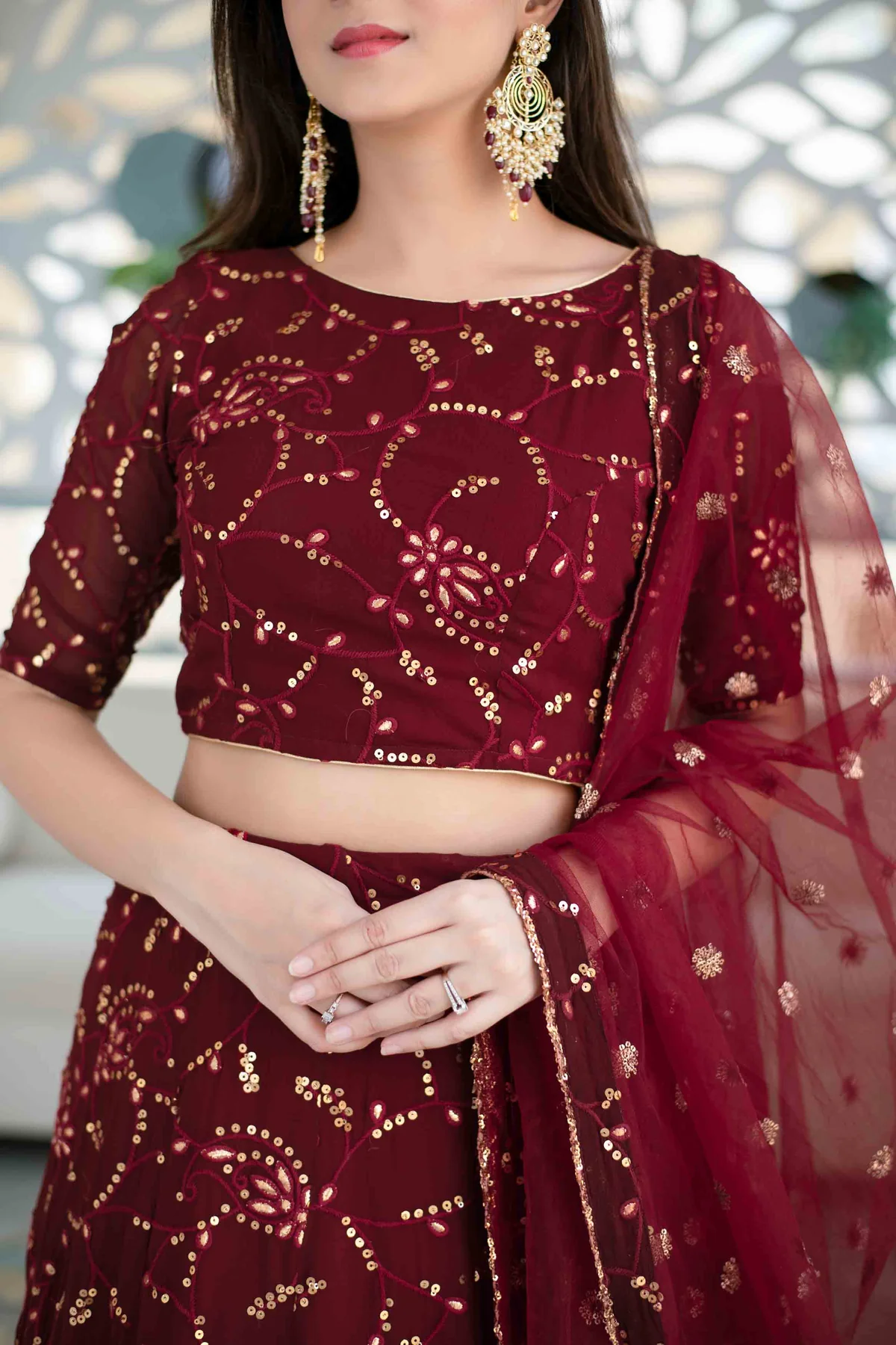 Maroon Georgette Lehenga - Image 7