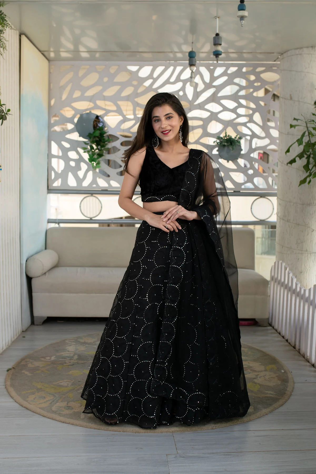Black Organza Lehenga With Velvet Blouse - Image 10
