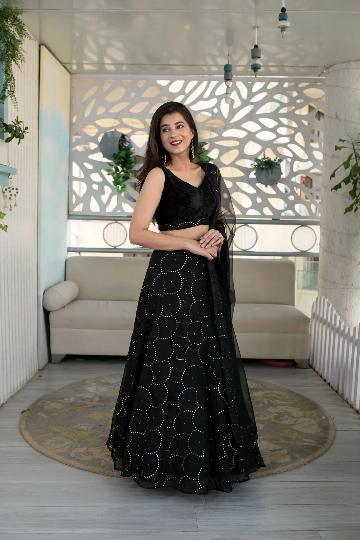 Black Organza Lehenga With Velvet Blouse - Image 8