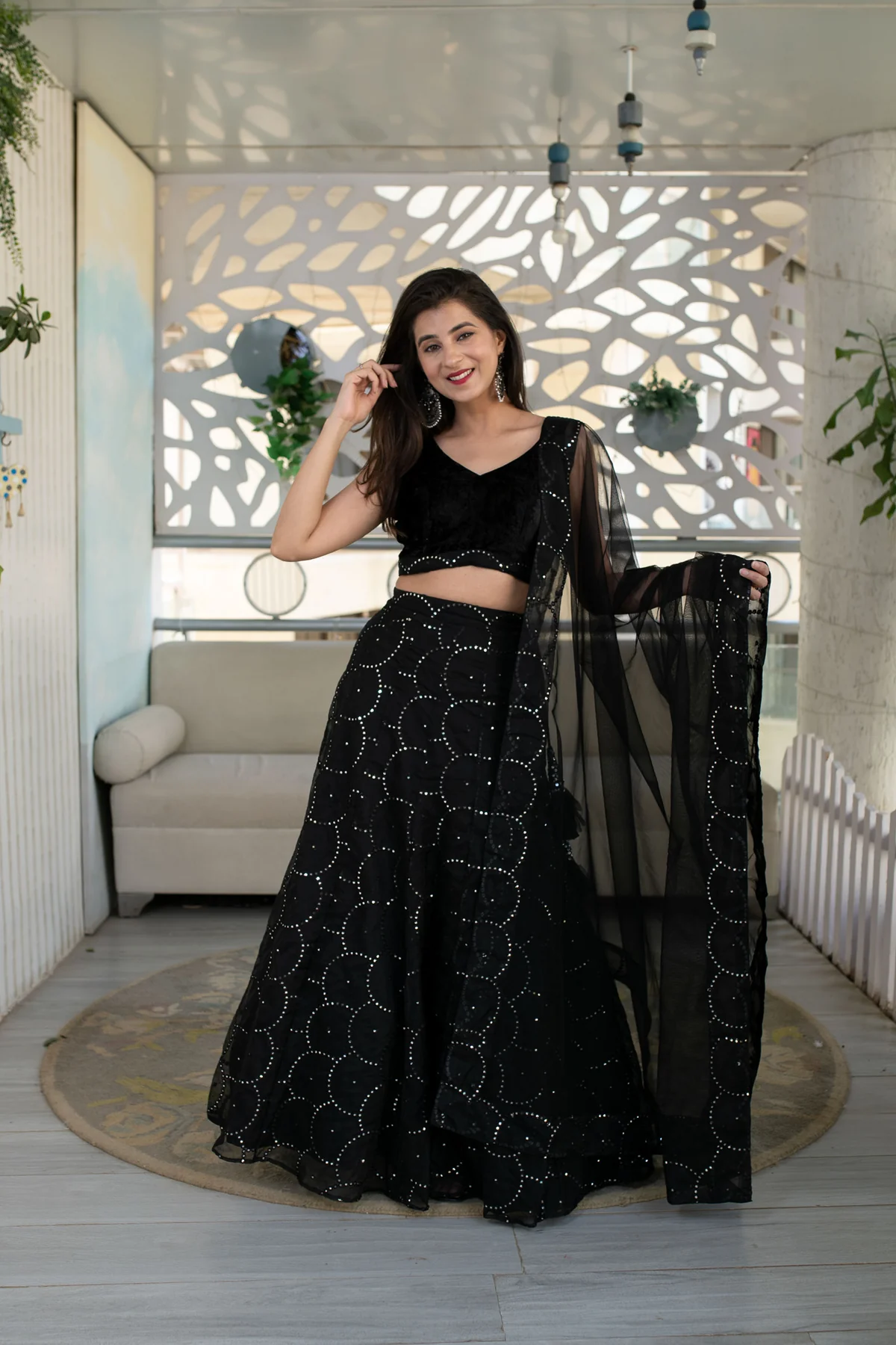 Black Organza Lehenga With Velvet Blouse - Image 7