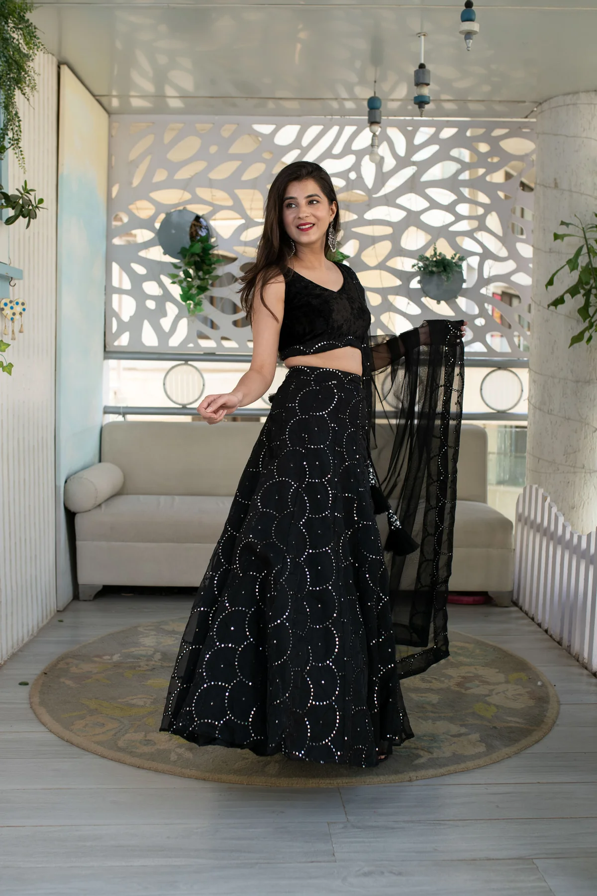 Black Organza Lehenga With Velvet Blouse - Image 5