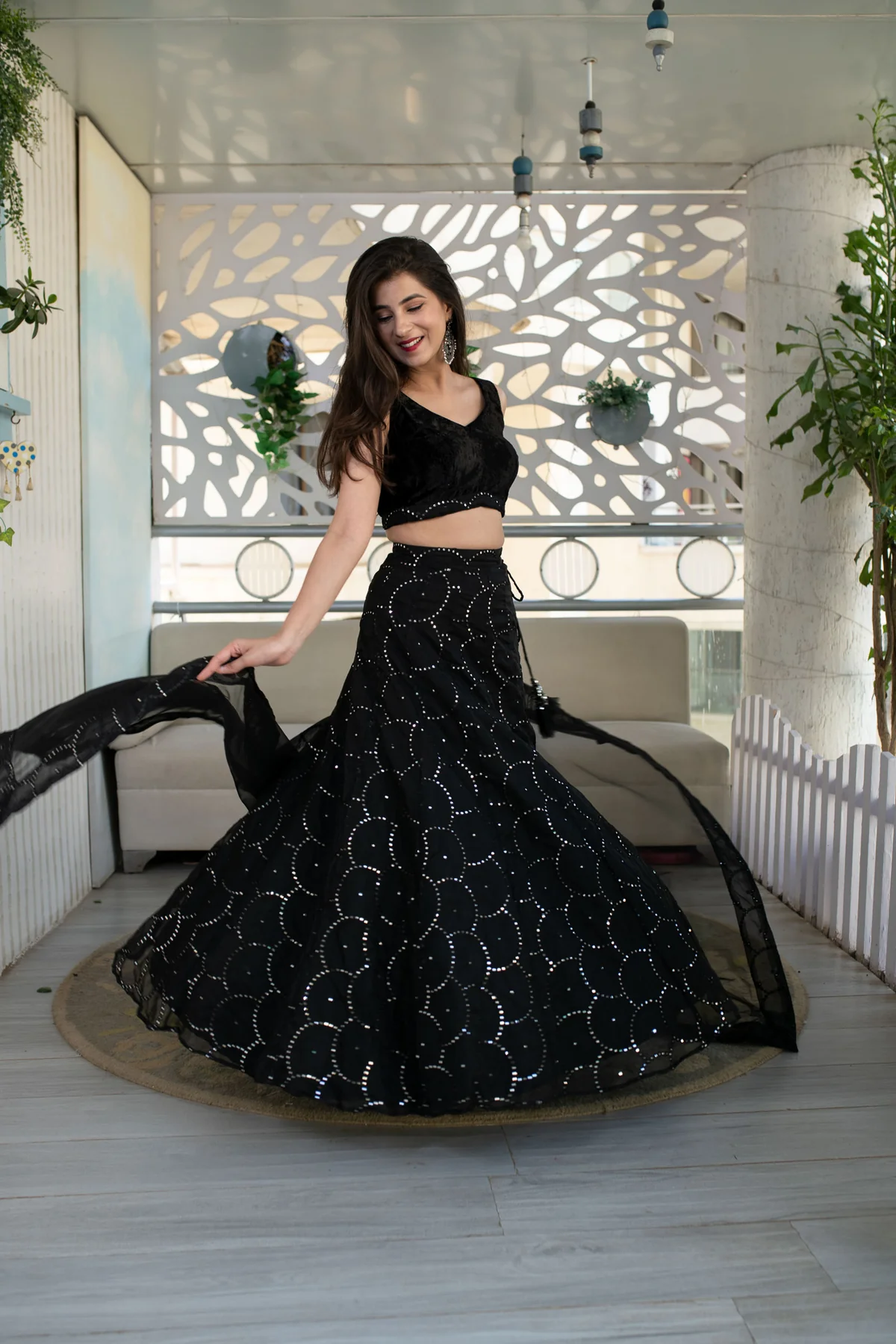Black Organza Lehenga With Velvet Blouse - Image 2
