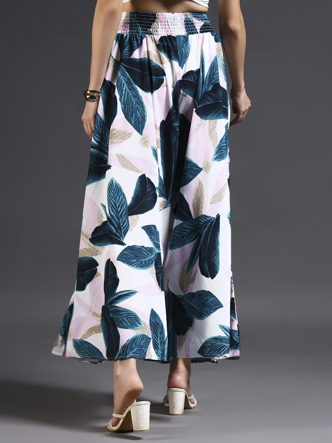 Women Flared White, Green Viscose Rayon Palazzos - Image 5