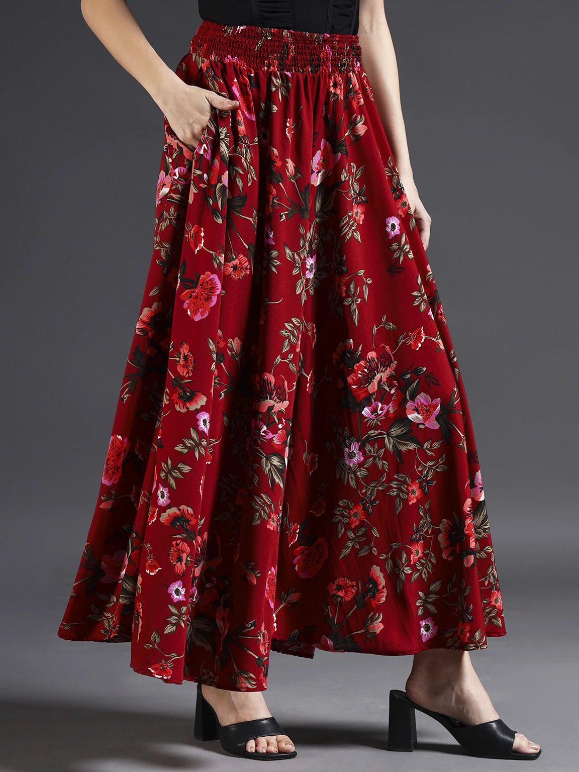 Women Flared Maroon, Green, Red Viscose Rayon Palazzos - Image 3