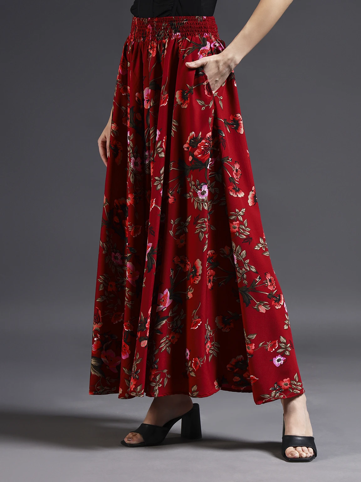 Women Flared Maroon, Green, Red Viscose Rayon Palazzos - Image 4