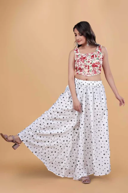 Women Flared White Viscose Rayon Palazzos