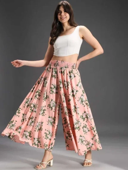 Women Flared Pink Viscose Rayon Palazzos