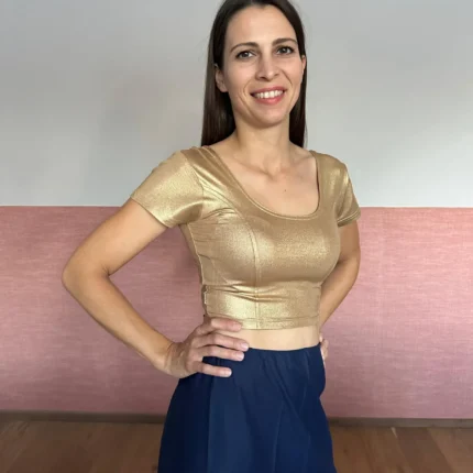 Metallic Short Sleeve Saree Blouse – Stretchy Choli for Women | Readymade Blouse for Sari & Lehenga