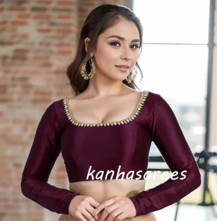 Readymade Saree Blouse Custom Made High Neck Raw Silk Saree Blouse