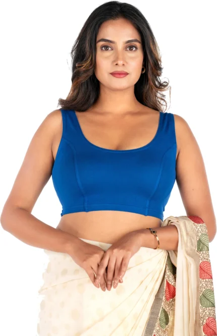 Blue U-Neck Women Blouse