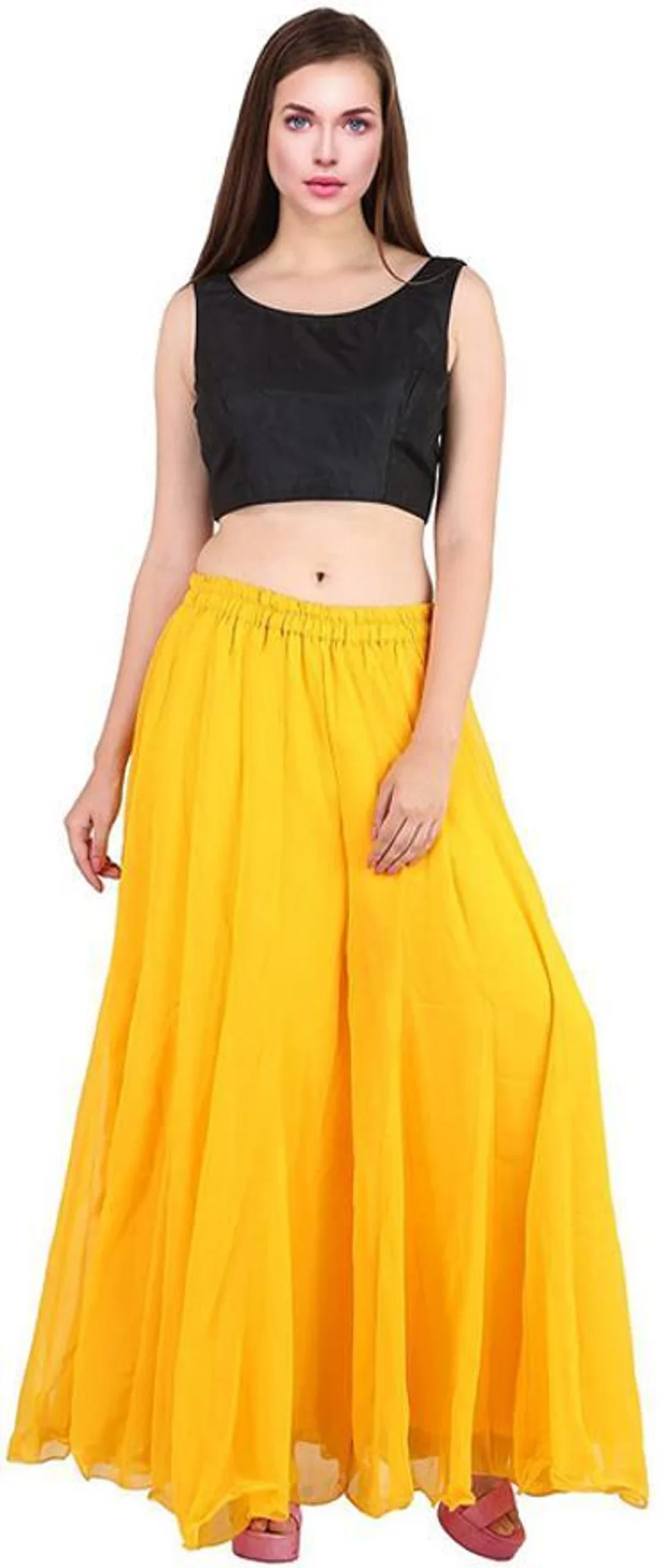 Flared Yellow Georgette Trousers - Image 8