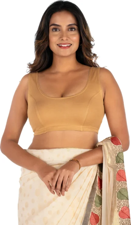 Beige U-Neck Women Blouse