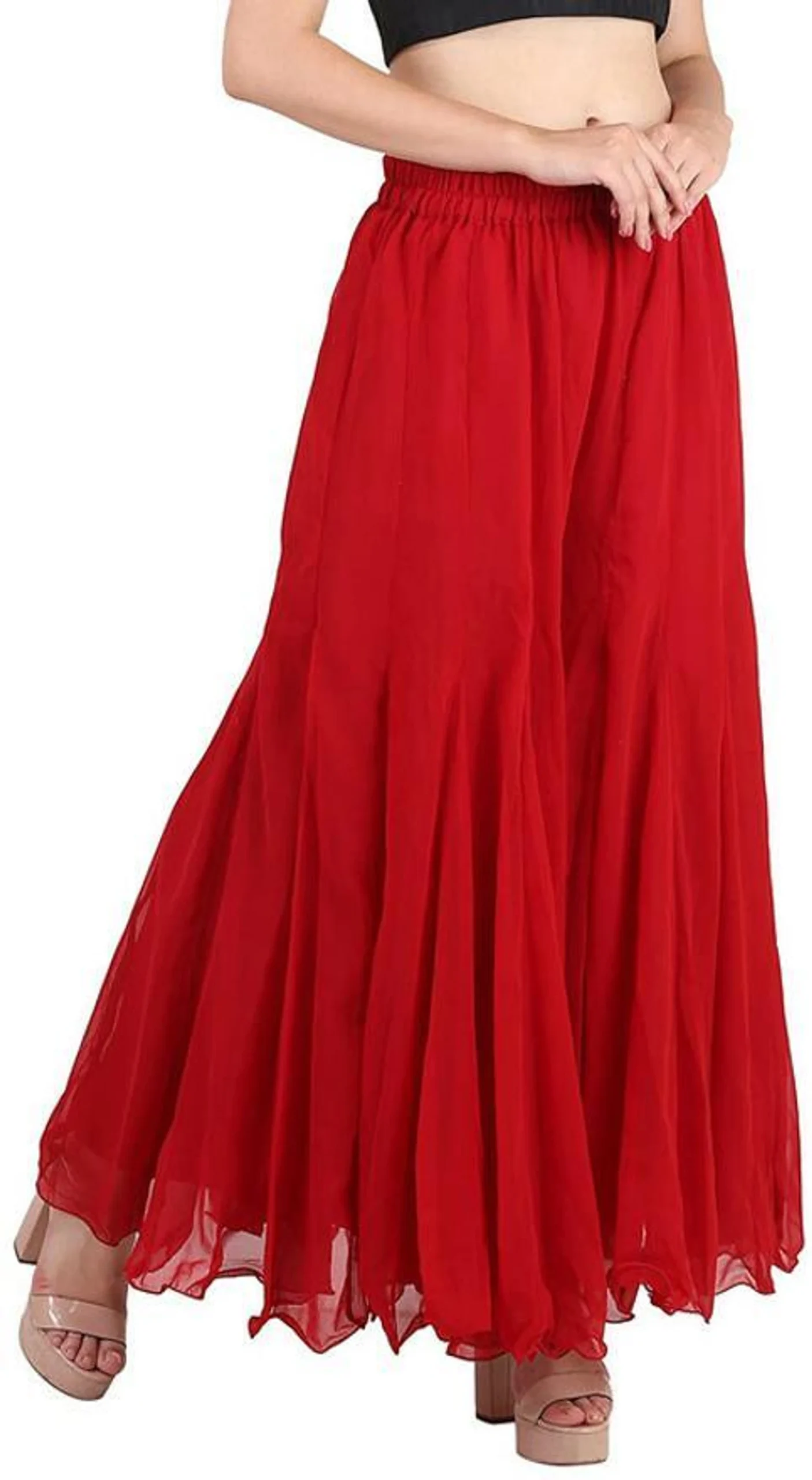 Flared Red Georgette Trousers - Image 8